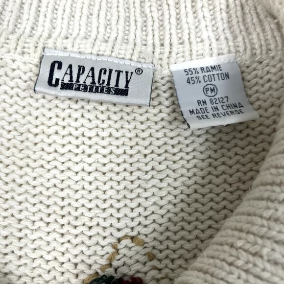 CAPACITY Embroidered Long Cardigan VTG Women M Linen/Cotton Retro Cottage Y2K - Picture 10 of 11